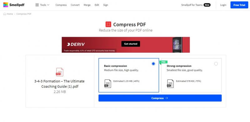 Compress PDF file with SmallPDF Step2