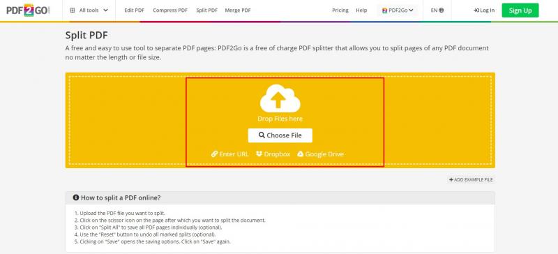 how to split a PDF_PDF2GO step 1